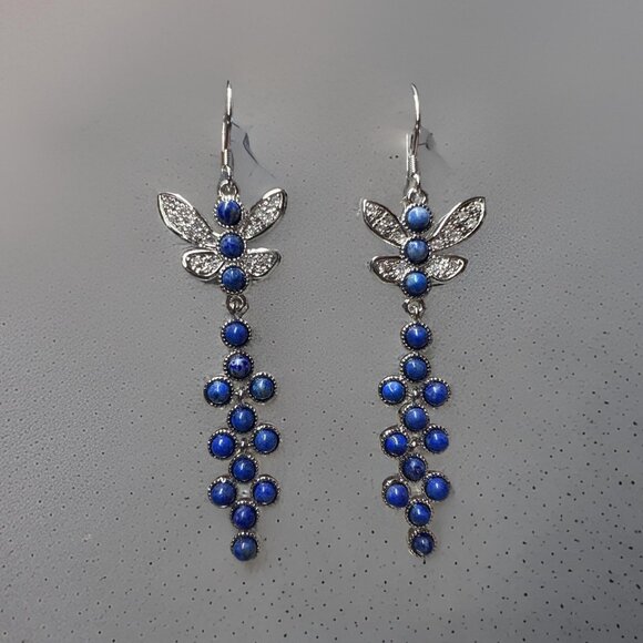 Women’s dragon fly lapis lazuli dangle earrings jewelry fashion accessories gift - Picture 4 of 5